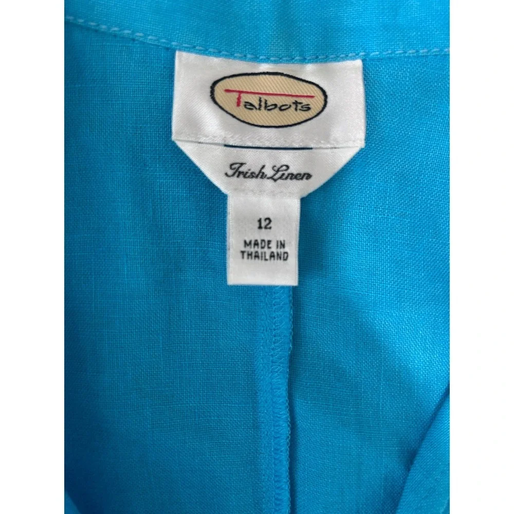 Talbots Irish Linen Jacket Womens 12 Turquoise Blue 3/4 Sleeve‎ Coastal Luxury